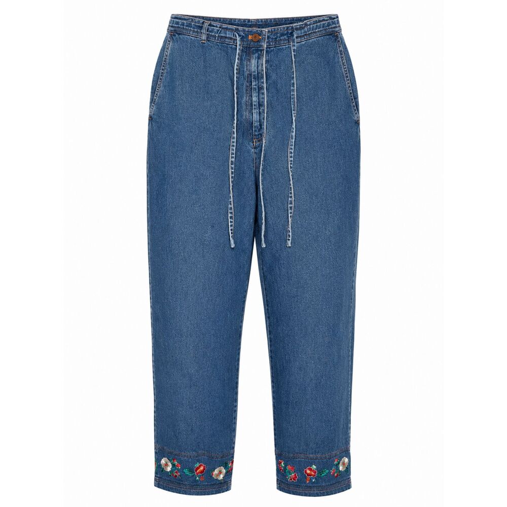NWT August Max Embroidered Hem Denim Jeans Women's Size 2 Pull On Pants